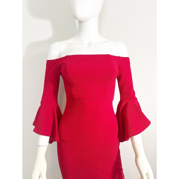Teeze Me Cherry Red Off-Shoulder Ruffle Mini Sheath Dress Size 1/2 - Picture 5 of 6
